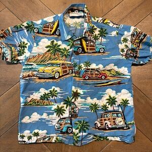 Vintage Bishop St Blue Hawaiian Shirt Classic Cars Size 6 for Kids